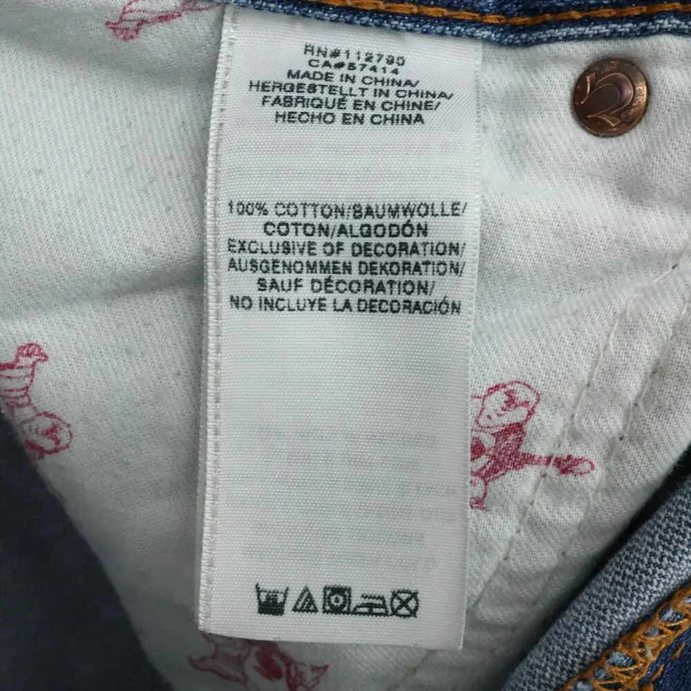 True Religion Jeans Mens 40 x 34 Waist Blue Denim Skinny Flap Pockets Distressed